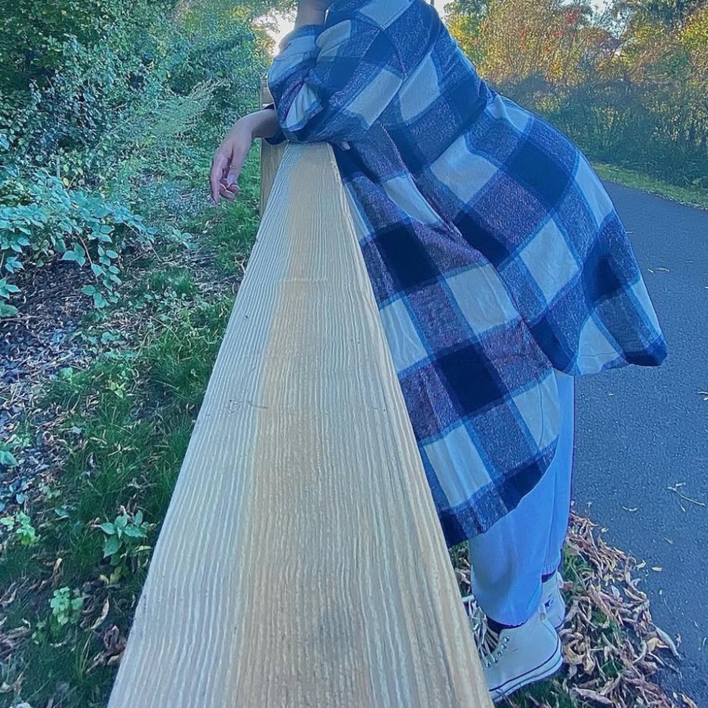 Blue Plaid Long Trench Coat